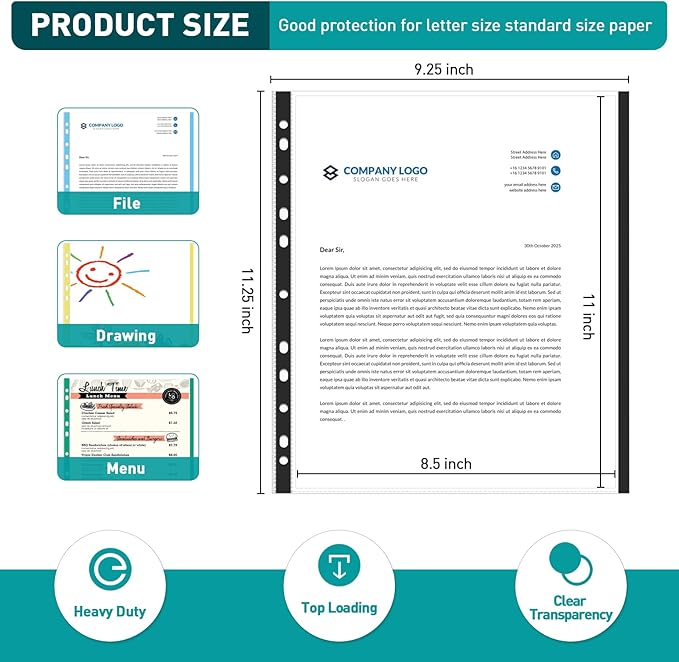 Sheet Protectors, PANDRI 500 Pack Color Heavy Duty Plastic Page Protectors - Image 2