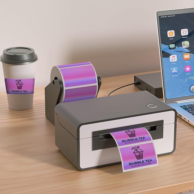 MFLABEL 2.25" x 1.25" Holographic Purple Thermal Labels, Small Business Logo - Image 5