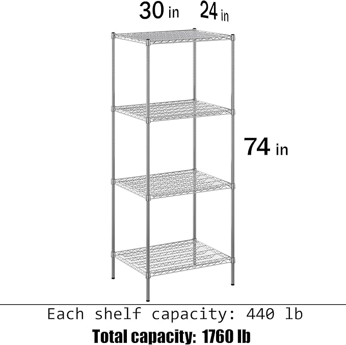 24" Deep x 30" Wide x 74" Height Wire Shelving Kit | 4-Tier | NSF Commercial - Image 3