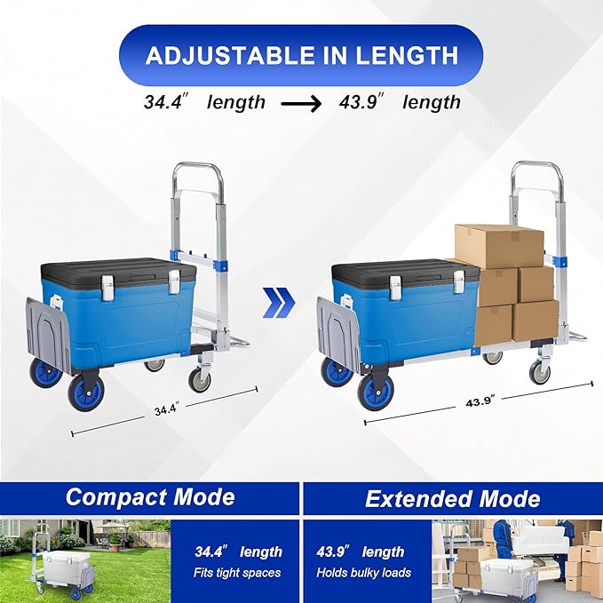Upgraded 3 in 1 Aluminum Folding Hand Truck, 600lbs Capacity, Heavy Duty - Image 4
