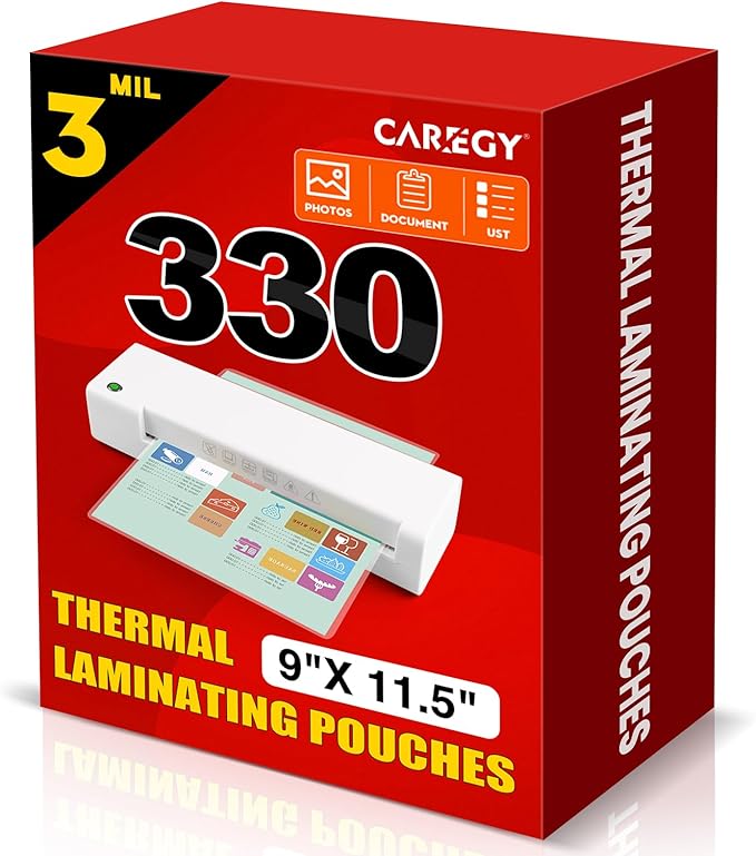 CAREGY Thermal Laminating Pouches, 330 Pack Laminating Sheets, 3 Mil, 9 x 11.5 by CAREGY