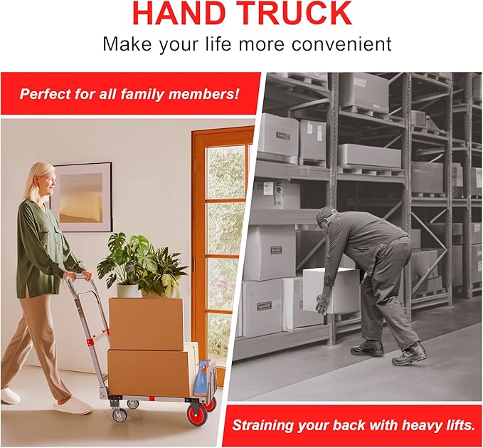 Upgraded 3 in 1 Aluminum Folding Hand Truck, 600lbs Capacity, Heavy Duty - Image 8