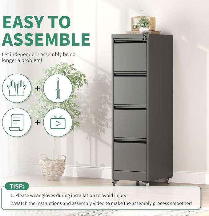 4 Drawer Mobile File Cabinet, Under Desk File Cabinet, Metal Filing Cabinets - Image 3