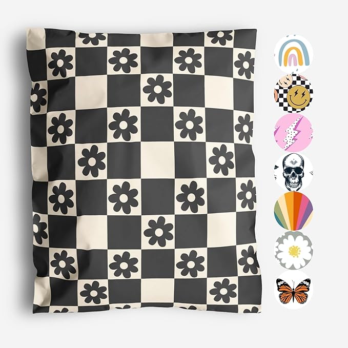 10x13 Poly Mailers – Checkerboard Daisy – Waterproof, Tear-Resistant Shipping by PackageMint