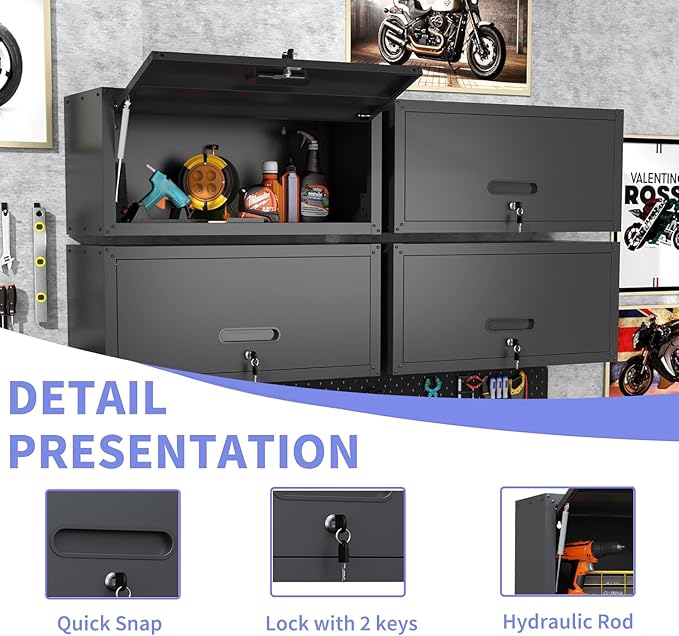 Metal Garage Wall Cabinet with Lock, Wall Mounted Metal Storage Cabinets with - Image 4