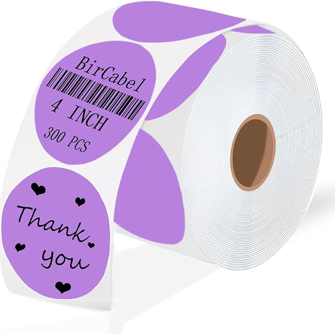 4 Inch Large Purple Circle Thermal Labels, 300 Labels/Roll, Self-Adhesive Round by BriCabel