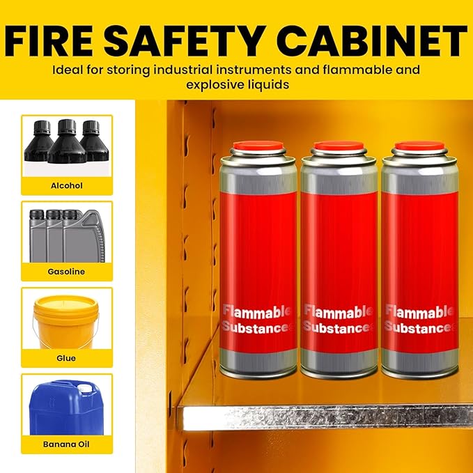 60 Gallon Yellow Flammable Storage Cabinet, Fireproof Steel Chemical Storage - Image 6