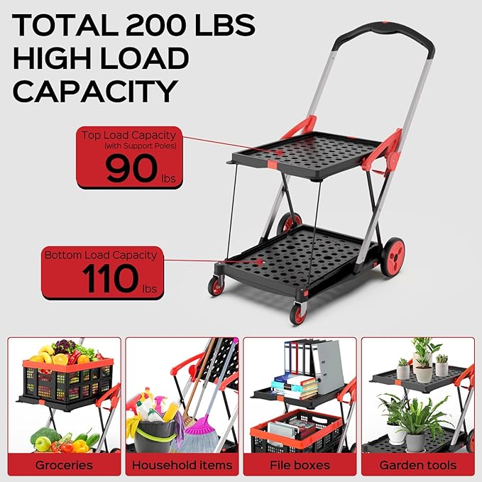 Collapsible Shopping Cart with Wheels, 200 lbs Capacity Grocery Cart on Wheels - Image 5