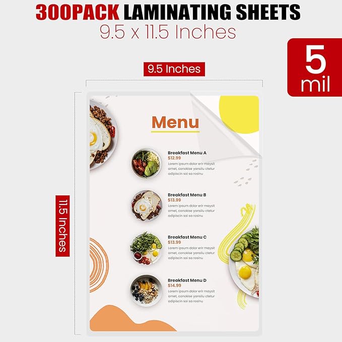 CAREGY Thermal Laminating Pouches, 250 Pack Laminating Sheets, 5 Mil, 9 x 11.5 - Image 2