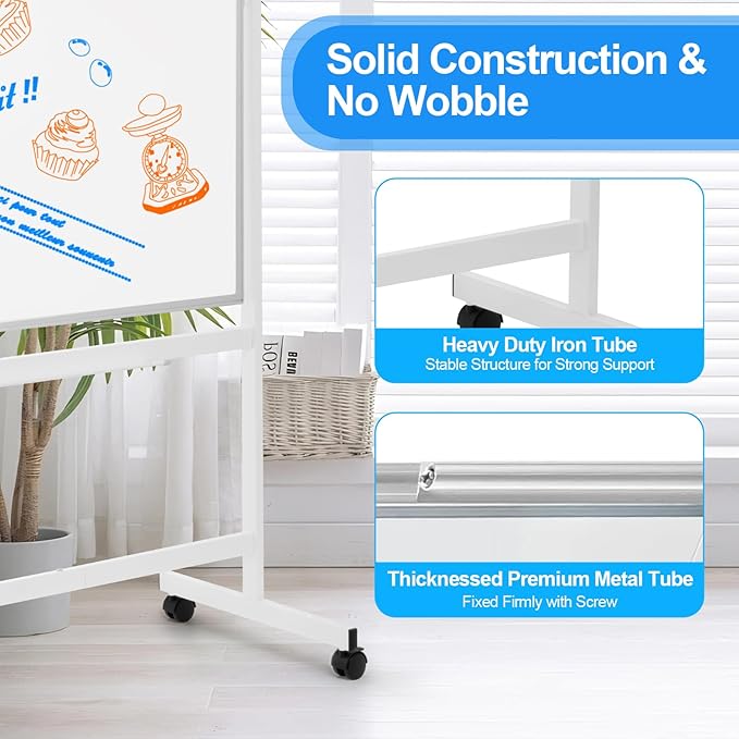 60 x 48 Double Sided Rolling Whiteboard, Large Rolling White Board - Image 4