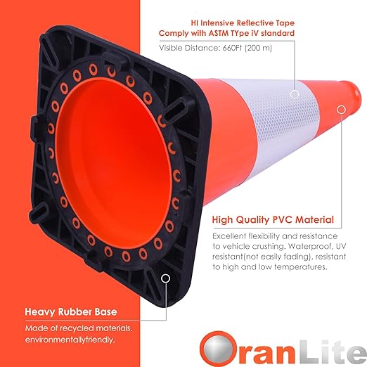 Fluorescent Orange/Green PVC Traffic Cones, Heavy Black Base Parking Lot Cone - Image 4