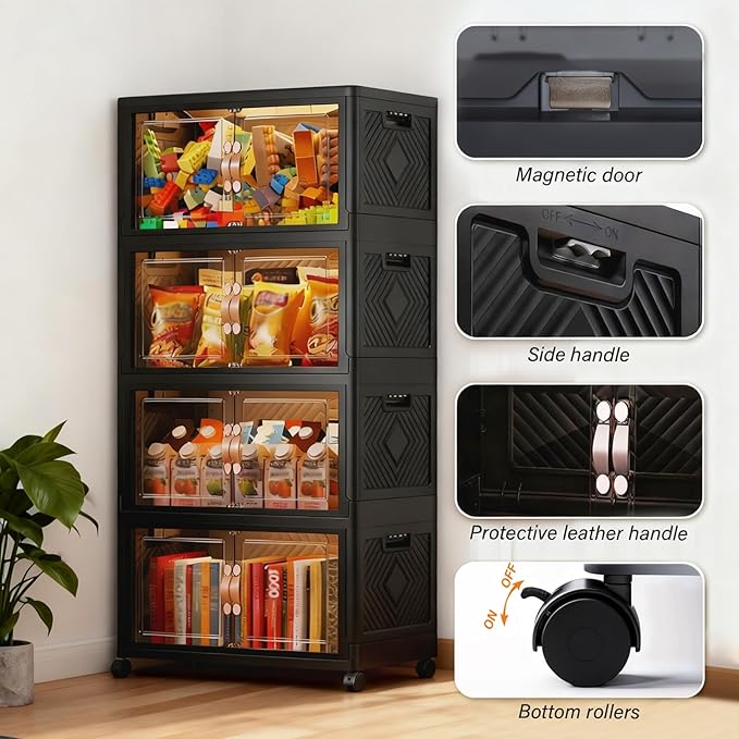 Collapsible Storage Bins with Lids&Wheels-252QT Stackable Plastic Containers - Image 4