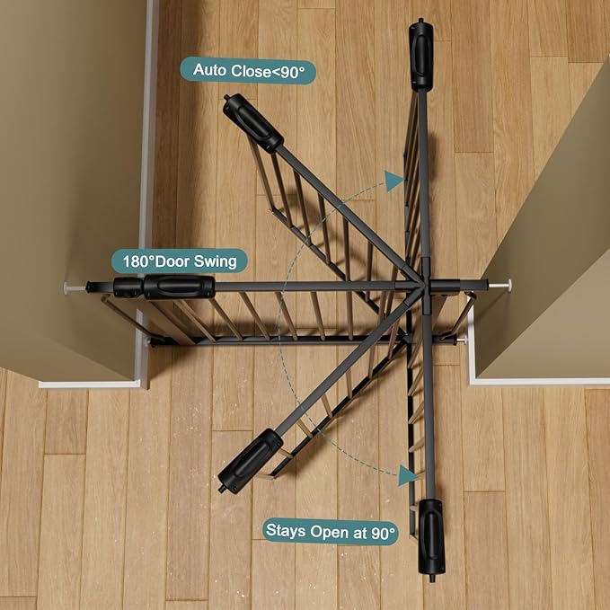 Extra Wide Baby Gate Tension Indoor Safety Gates Black Metal Large Pressure - Image 6