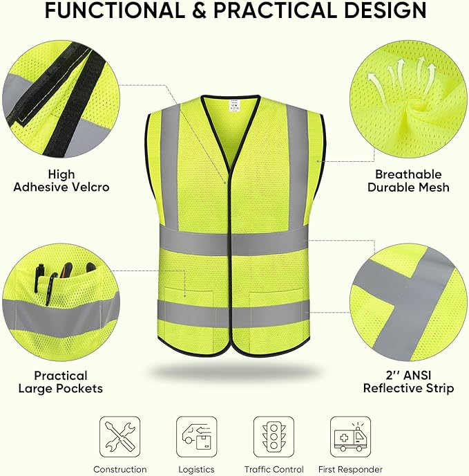 TICONN 2PK/4PK Reflective Safety Vest, High Visibility Vest - Image 2