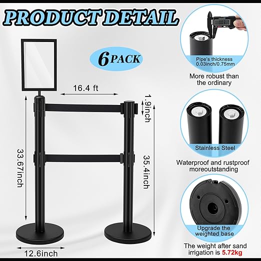 Therwen 6 Pcs Double Retractable Belt Barrier - Image 2