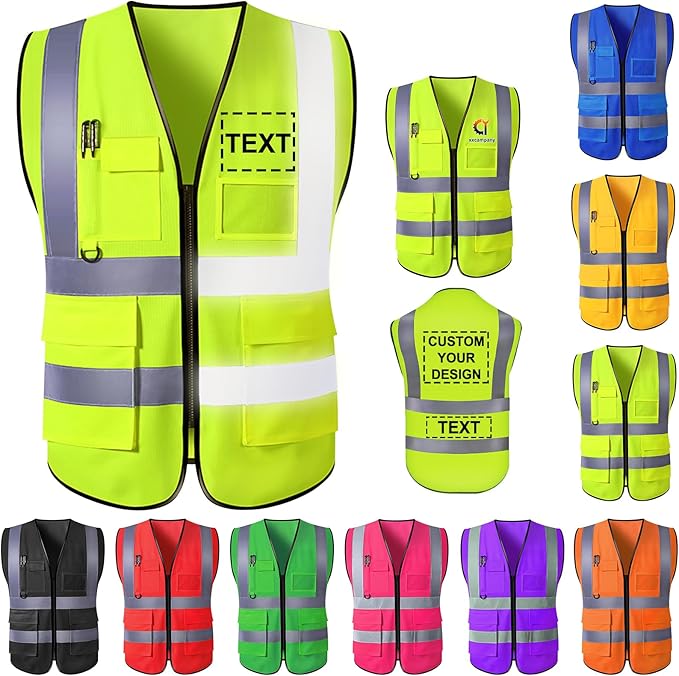 Custom Safety Vest for Men High Visibility Protective Workwear 5 Pockets Class 2 by YAEILOV