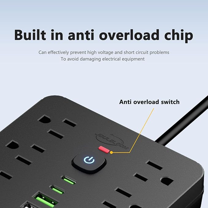 10 FT Flat Plug Surge Protector Power Strip, 11 Multiple AC Outlets - Image 5