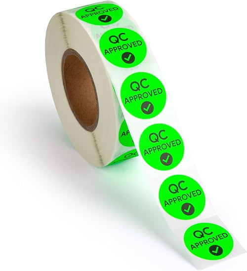 1000 Quality Control Approval Stickers, 1 Inch | Fluorescent Green QC Tester by SutterSigns