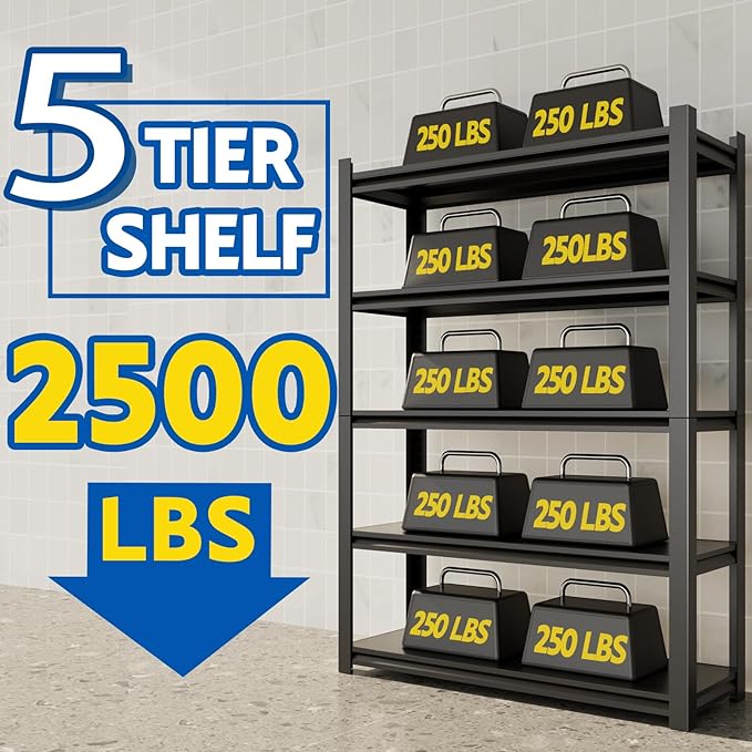 72''H Garage Shelving Heavy Duty, 2500LBS Storage Shelves, 5-Tier Adjustable - Image 3