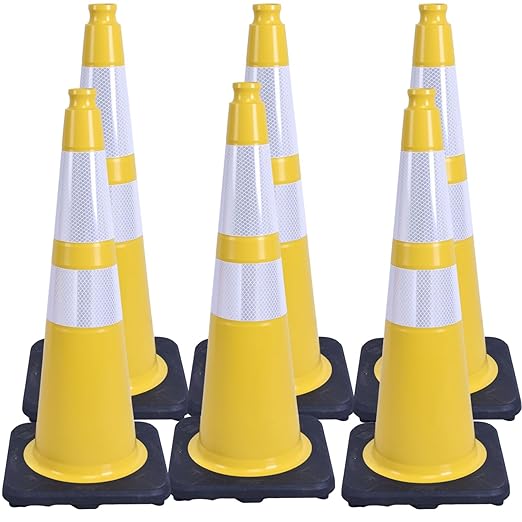 BESEA 6PACK 28 inch Traffic Safety Cones Yellow Road Parking Cones 28" Heavy by BeSea