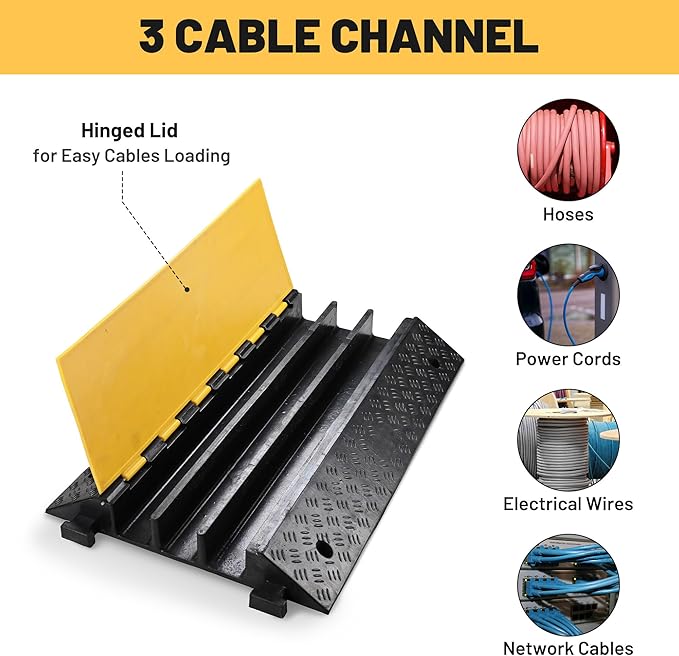 Yescom Cable Ramp Protector 3 Channel Garden Hose Protecitive 44000 Lbs Load - Image 2