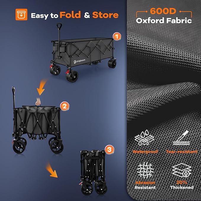 48" L Collapsible Wagon Cart Foldable, 560lbs Weight Capacity 300L Heavy Duty - Image 9