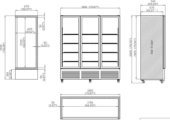 71” Wide Commercial Beverage Refrigerator Display Fridge, Stainless Steel - Image 3