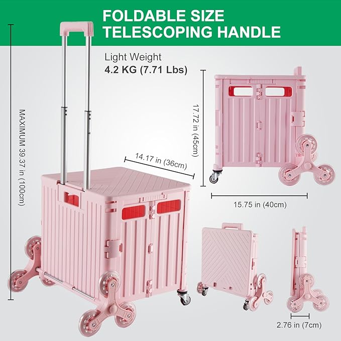 Foldable Utility Cart with Stair Climbing Wheels, Collapsible Rolling Crate - Image 4