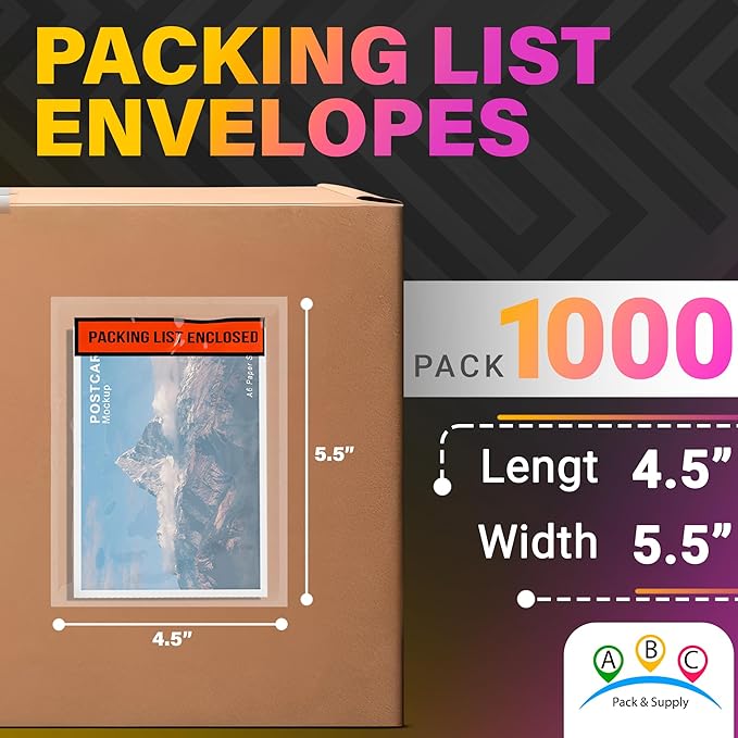 ABC Packing List Envelopes, 4.5 x 5.5 Inch. 1000 Pack 2 Mil Polyethylene Clear - Image 2