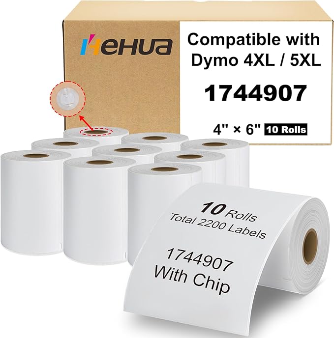 Hehua 10-Roll 1744907 with RFID Chip, 4 x 6 Direct Thermal Printer Shipping by Hehua