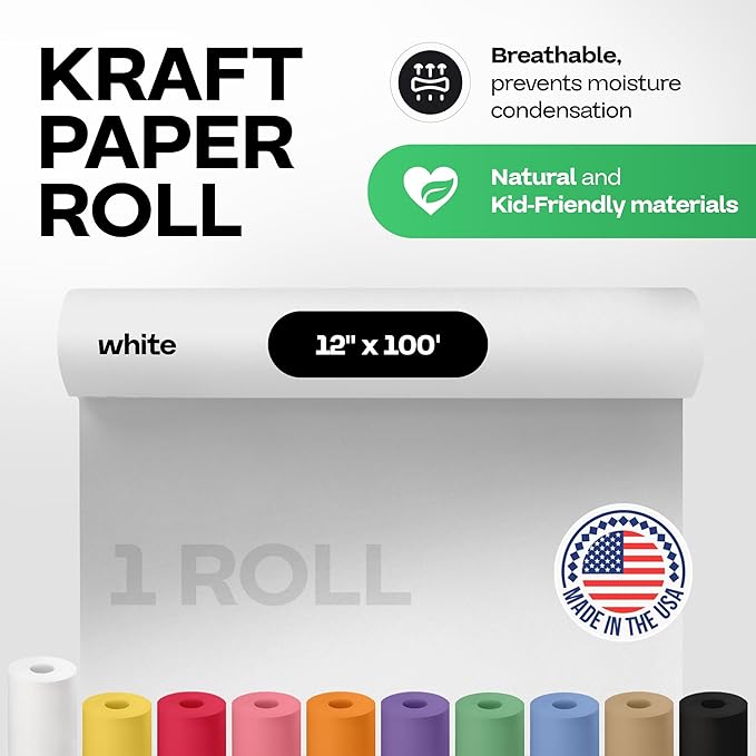 12" x 1200" White Kraft Paper Roll - Image 2