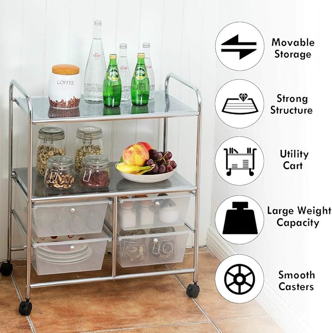 Giantex Rolling Storage Cart w/ 4 Drawers 2 Shelves Metal Rack Shelf Home - Image 4