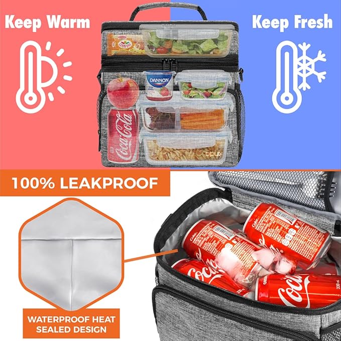 opux Insulated Lunch Bag for Men Women, Large Dual Compartment Cooler Bag - Image 4