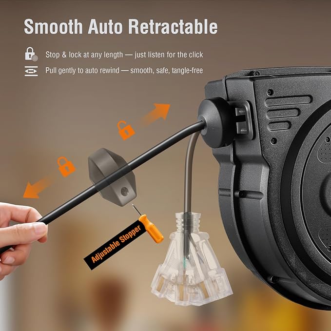 SURAIELEC 80 FT Retractable Extension Cord Reel, 14 AWG SJTOW Power Cord - Image 5
