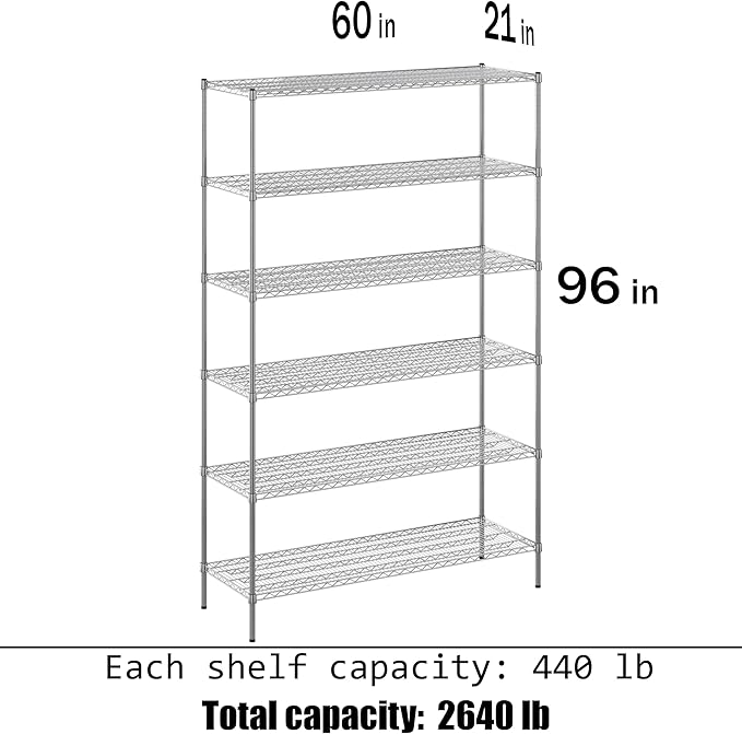 21" Deep x 60" Wide x 96" Height Wire Shelving Kit | 6-Tier | NSF Commercial - Image 3