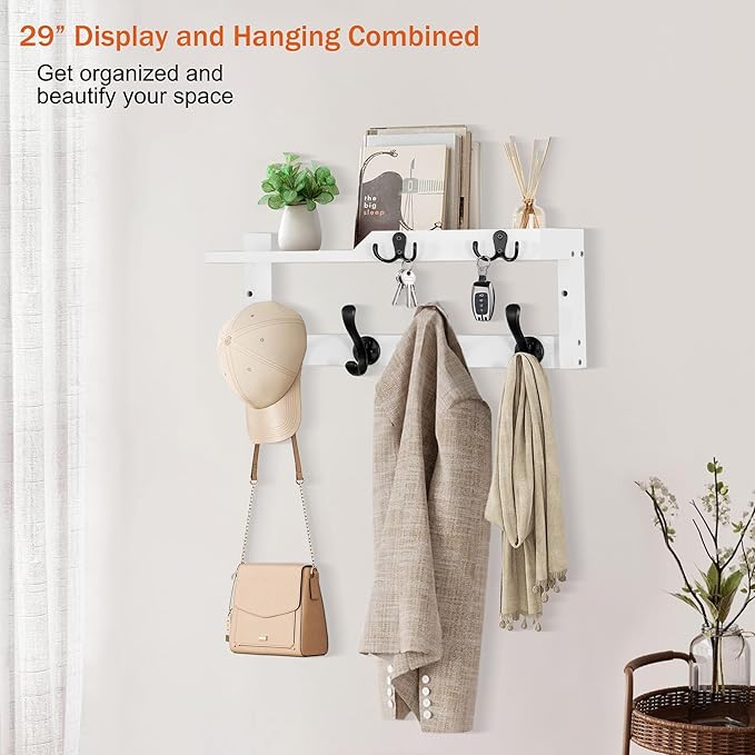Coat Rack Wall Mount with Shelf, Coat Hanger Wall Mount with Key Hooks and Mail - Image 5