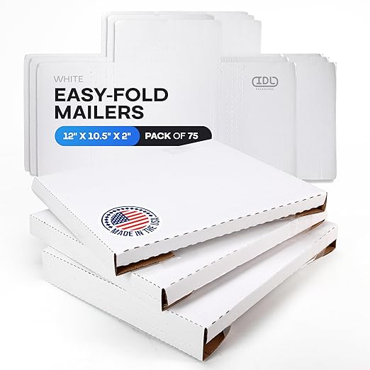 White Mailing Boxes 12"x10.5"x2", USA-Made by IDLPackaging