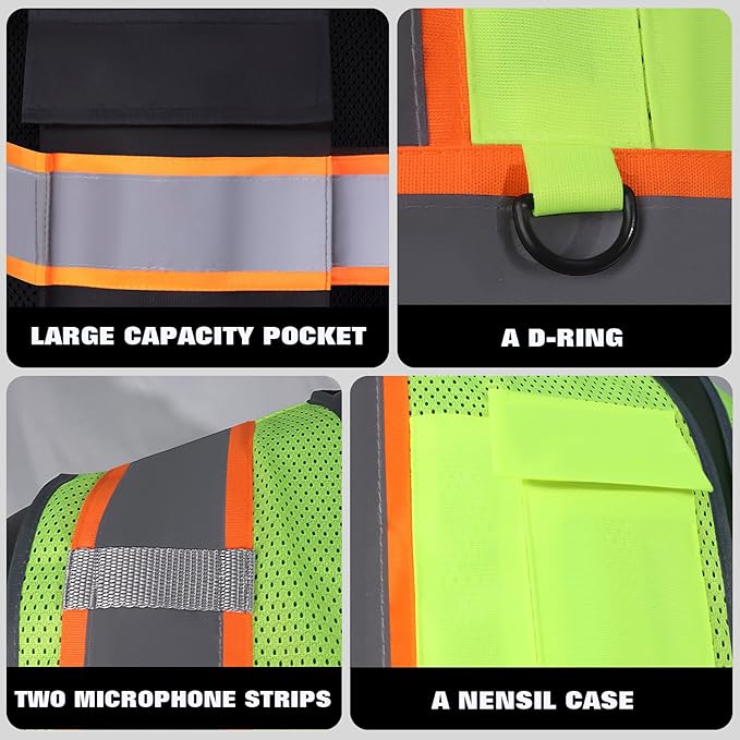Custom Safety Vest with Logo Pockets High Visibility Reflective Vests - Image 2
