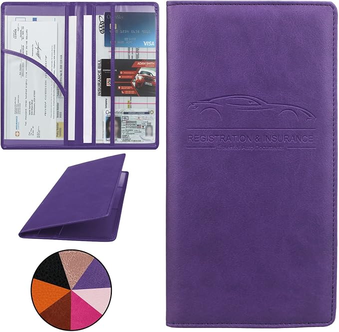 Car Registration and Insurance Holder, Premium Pu Leather Vehicle Glove Box by Miunice