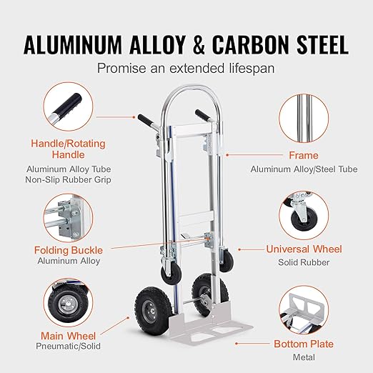VEVOR Aluminum Truck, 2 in 1, 800 lbs Load Capacity, Heavy Duty Industrial - Image 4