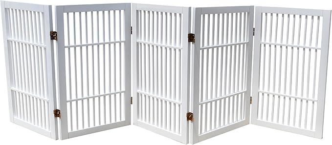 Pet Dog Gate Strong and Durable Freestanding Folding Acacia Hardwood Portable by Urnporium