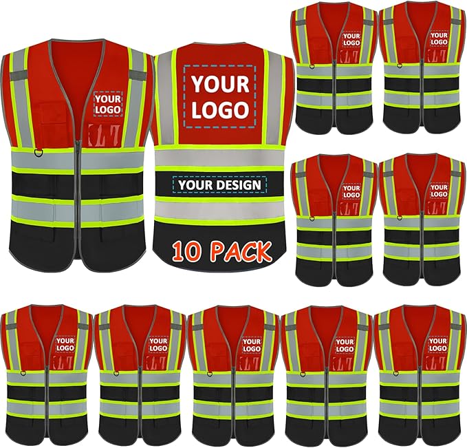BeautyWill Custom Logo 10/20 Pack Safety Vest Class2 High Visibility Vest by BeautyWill