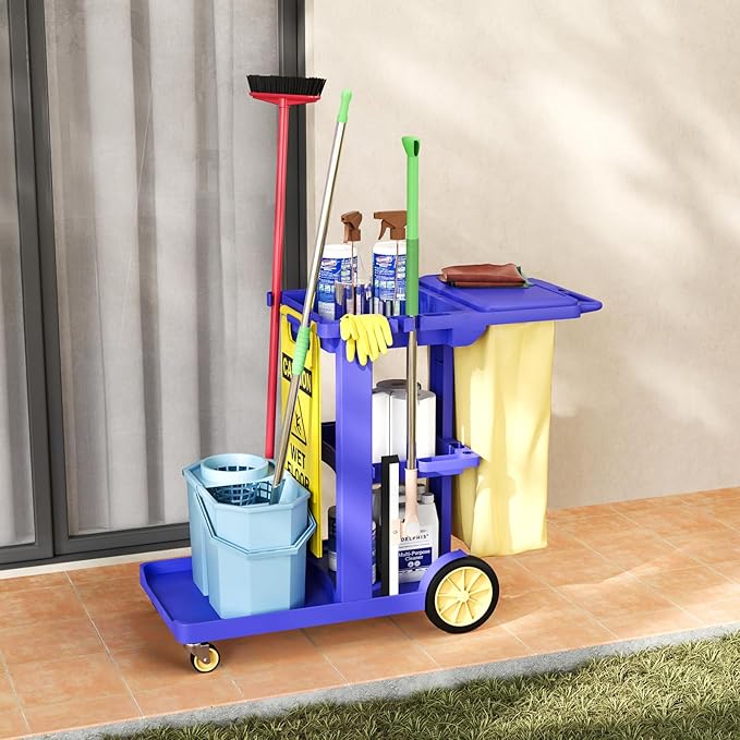 Nisorpa Commercial Janitorial Cart, 3-Shelf Housekeeping Cart, High Capacity - Image 9