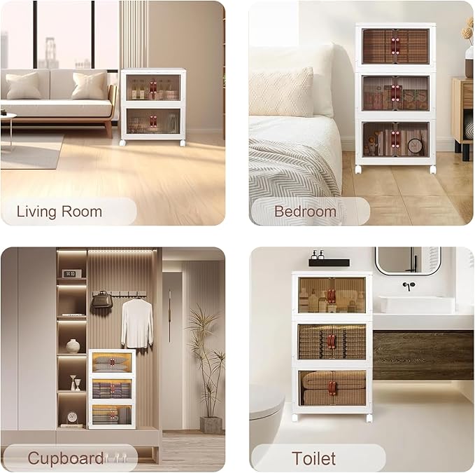4 Tier Plastic Stackable Storage Bins and Boxes Organizer, Foldable Containers - Image 5