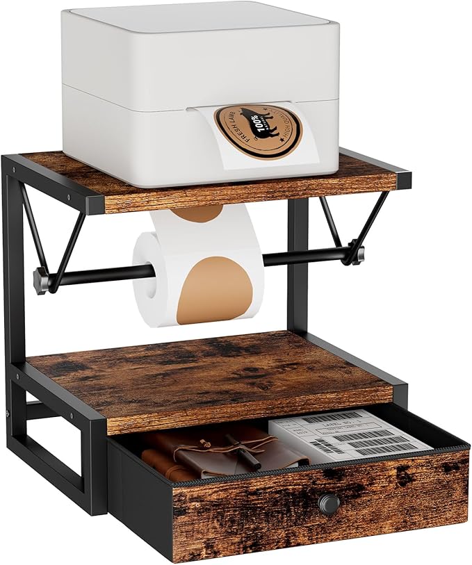 IBUYKE Label Holder for Rolls and Fan-Fold Labels, Wooden Thermal Shipping by IBUYKE