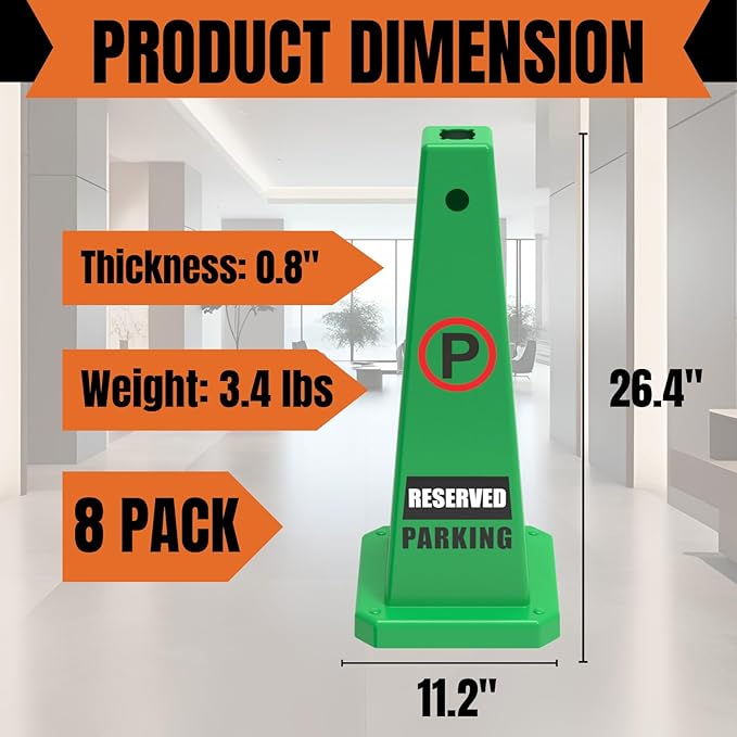 Reserved Parking Sign, 26.4-Inch Green Plastic Cone, High-Visibility - Image 2