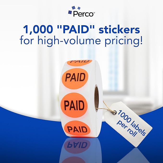 Perco Fluorescent Red 1-Inch Round Paid Promotional Retail Stickers — 1 - Image 3