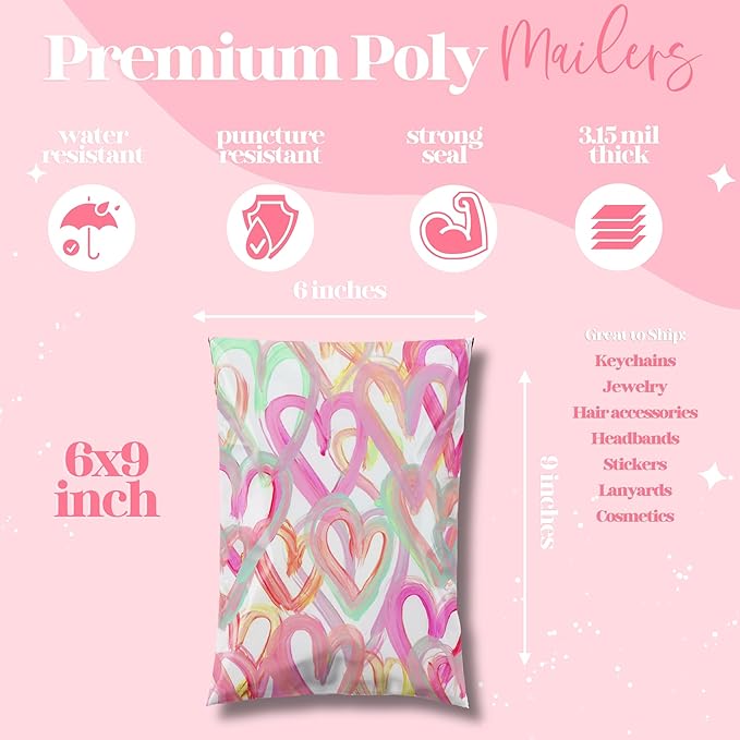 6x9 Designer Poly Mailer 100 Pack Heavy Duty Waterproof Self Seal Shipping Bags - Image 3