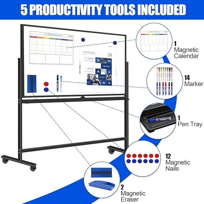 Mobile Whiteboard 60x48 Magnetic Dry Erase Board - Image 4