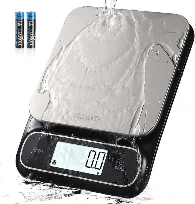 BOMATA Waterproof IPX6 Kitchen Scale, 0.1 g/0.01 oz High Precision, 5 kg/11 lbs by BOMATA